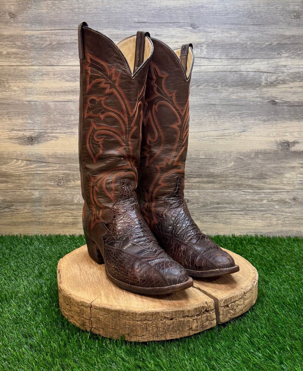 Larry Mahan Women/Men Size - 8.5/7.5 - Vintage Brown Triad Gator Cowboy Boots